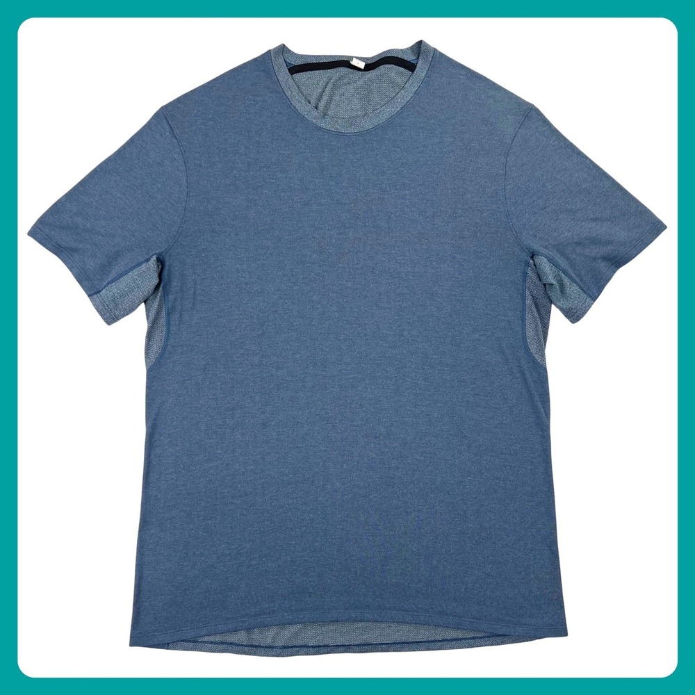 Lululemon Metal Vent Shirt Men's LARGE Blue Crew Neck Performance Short Sleeve